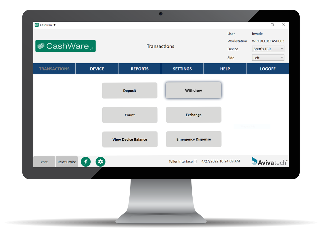 CashWare is middleware for your cash recycler or cash dispenser. CashWare can be used to connect your core provider teller application to your cash recycler.